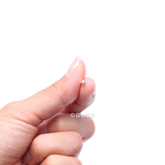 14 Karat Gold Studded Prong Gem Sparkle L-Shaped Nose Ring - Picture 2 of 5